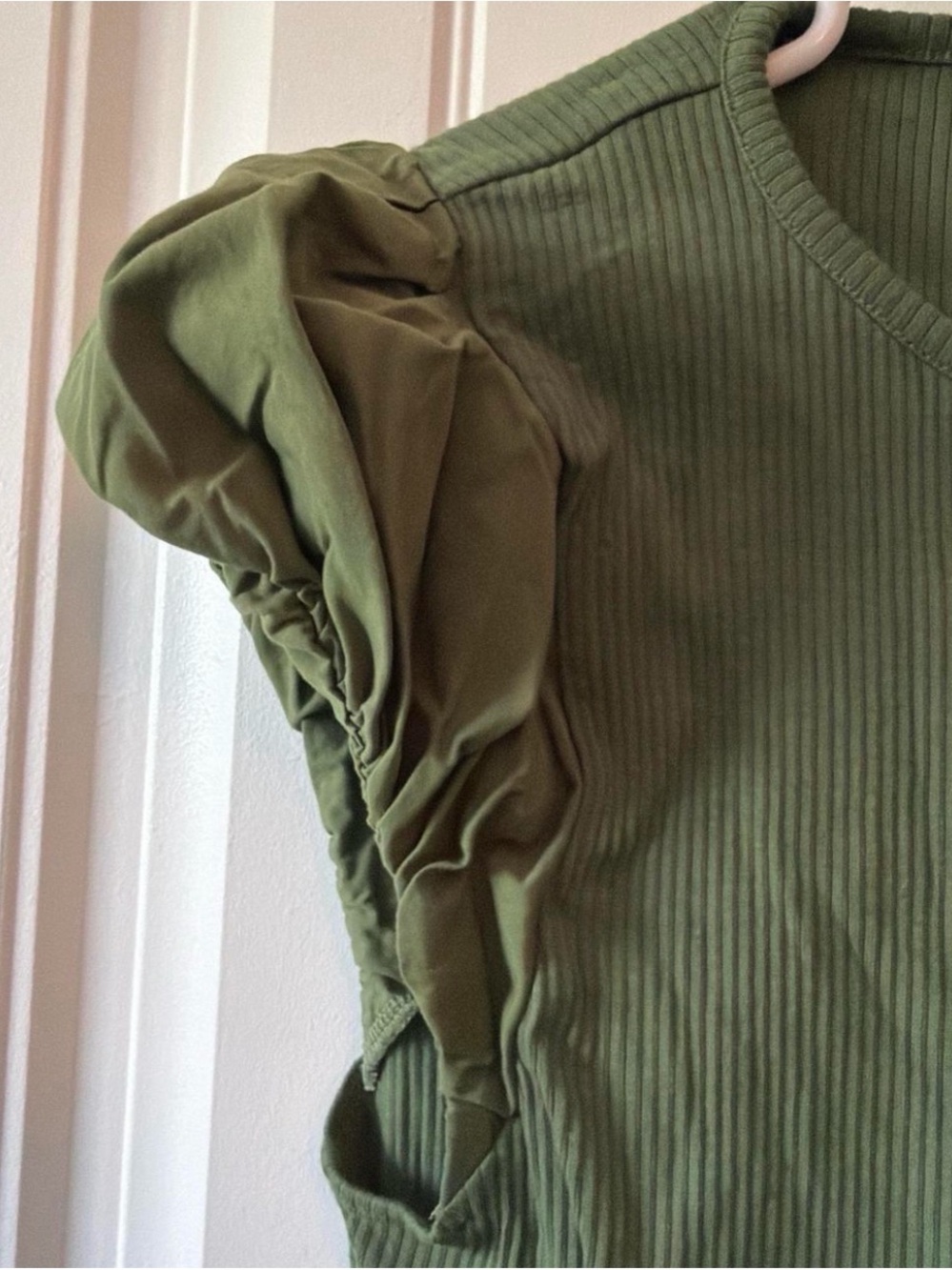 J.Crew Olive Green Ribbed Ruffle Sleeve Tee - Picture 3 of 4